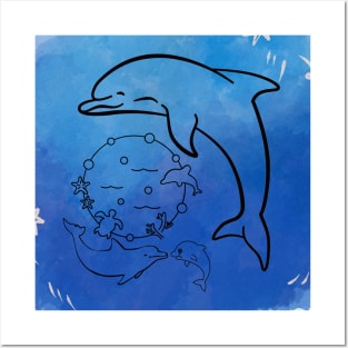 cute animated dolphin in the water Posters and Art